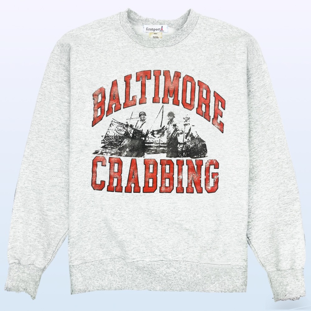 FirstPort Weathered Baltimore Crabbing Rugged Crewneck - Ash